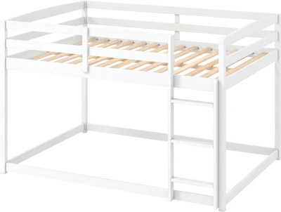 Costway Full Over Full Solid Wood Bunk Bed w/ Ladder Guardrails 21974799 New