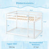 Full over full bunk bed in white with solid pine wood, integrated ladder, and safety guardrails for secure sleeping.