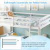 Full over full bunk bed in white with solid pine wood, featuring 12" guardrails and a sturdy 3-step ladder for safety.