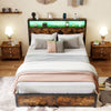 Full/Queen size LED bed frame with storage drawers, featuring a stylish headboard and ambient lighting for a cozy.