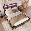 Full/Queen size LED bed frame with charging station, 4 storage drawers, and ambient lighting for organized bedrooms.