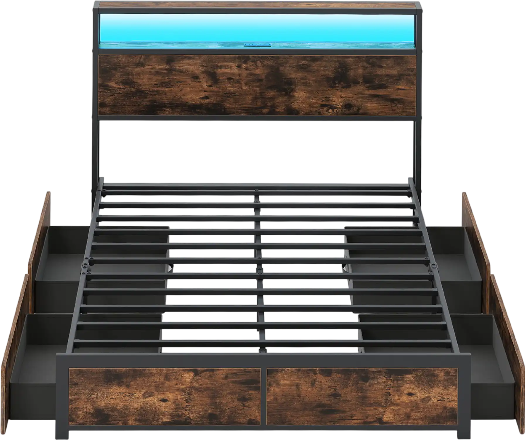 Costway LED Bed Frame Full/Queen Charging Station 4 Storage Drawers 51604398 New