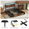 Full/Queen size LED bed frame with 4 storage drawers, metal slats, and charging station for organized bedroom space.