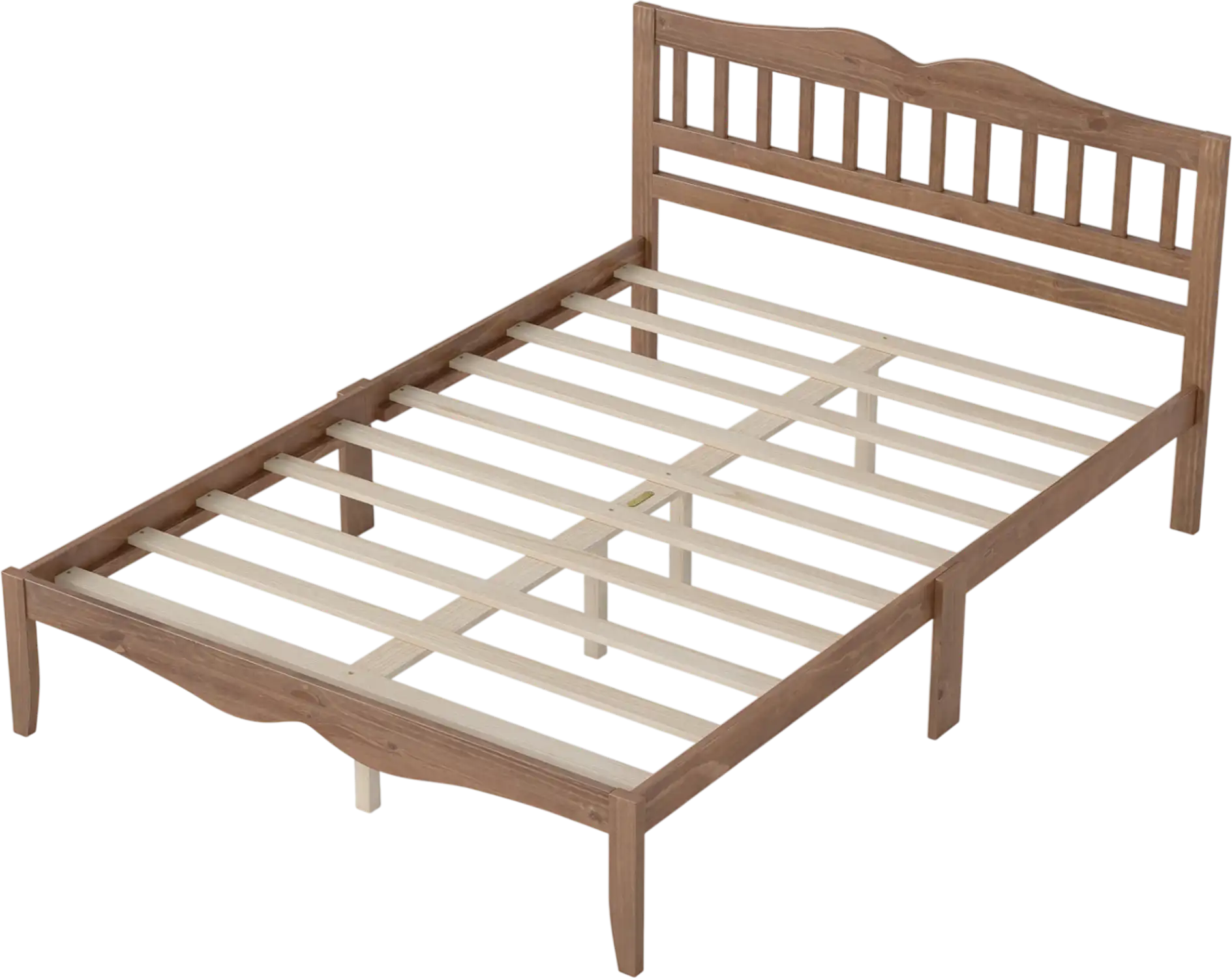 Costway Modern Farmhouse Full/Queen Bed Frame Solid Wood White Walnut 62656378 New