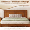 Farmhouse wooden platform bed frame with headboard in twin size, showcasing rustic charm and simple design.