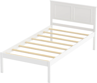 Costway Farmhouse Wooden Platform Bed Frame with Headboard White 38965168 New