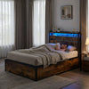 Twin size bed frame featuring a slatted headboard, RGB LED lights, and USB ports, enhancing bedroom ambiance and.