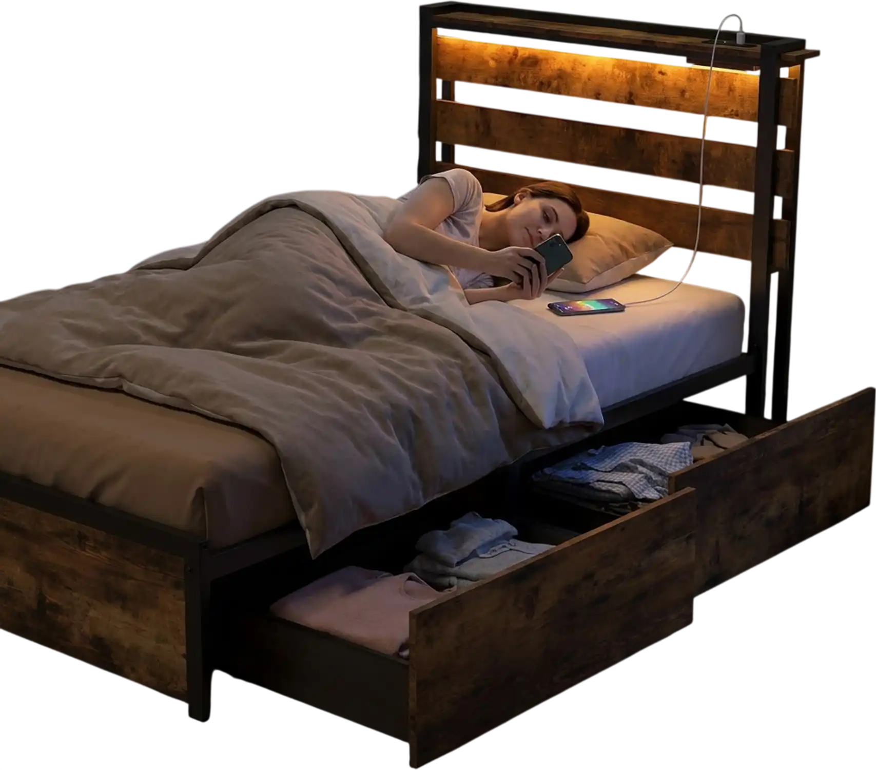 Costway Twin LED Bed Frame App Control 56525702 New
