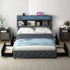Full/Queen Size Bed Frame with Adjustable Storage Headboard and Wooden Slat Support-Full - Gallery View 1 of 11