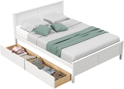 Costway Bed Frame Full Size with Storage Drawers and Solid Wood Headboard New