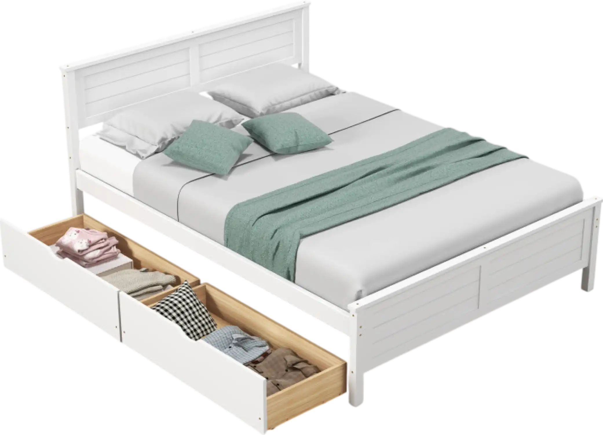 Costway Bed Frame Full Size with Storage Drawers and Solid Wood Headboard New