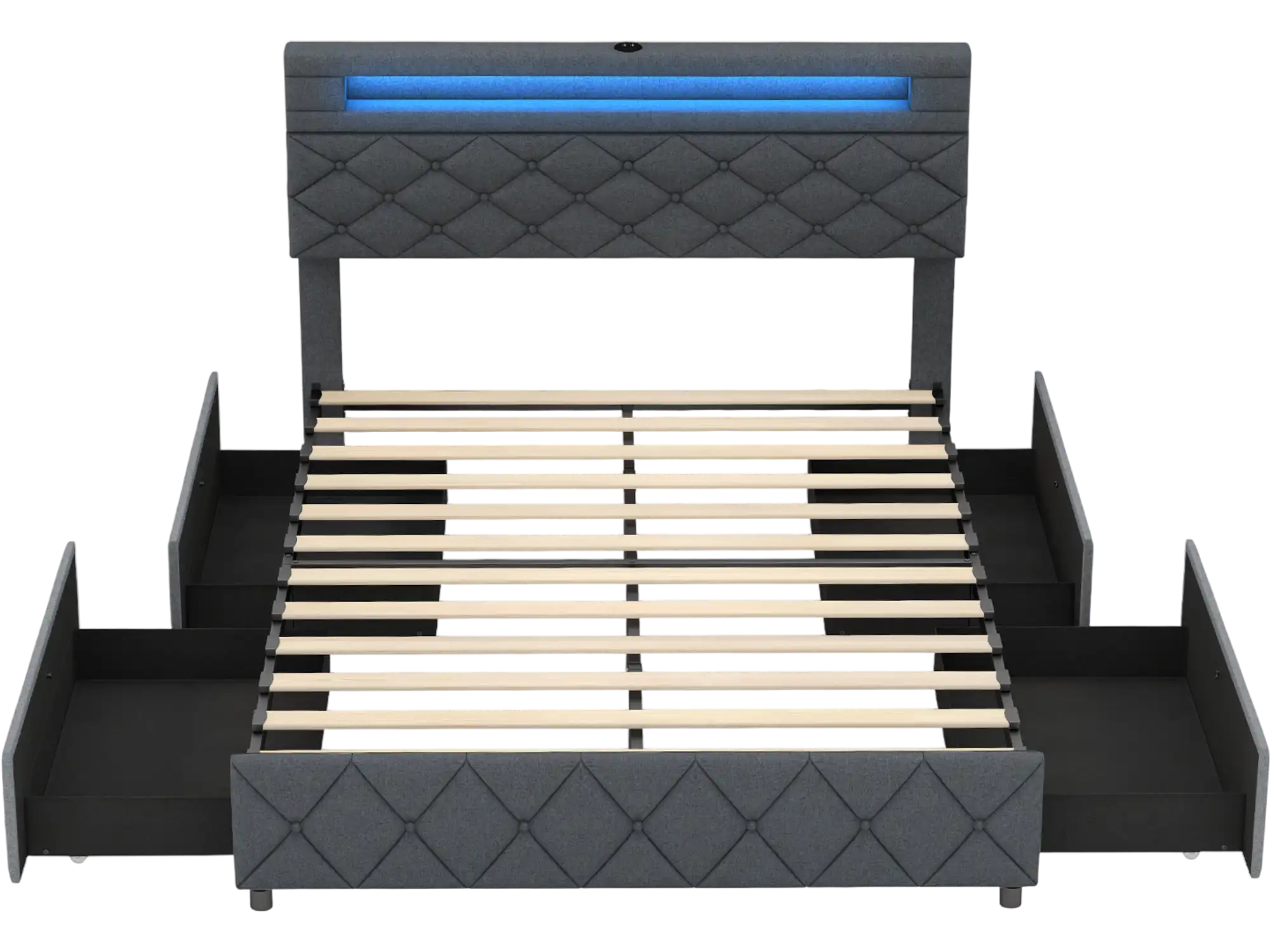 Costway Full/Queen Bed Frame Adjustable Storage Headboard Wooden Slat Support 587362491 New