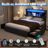 Full/Queen size bed frame with adjustable storage headboard, built-in LED light, and 4 storage drawers for convenience.