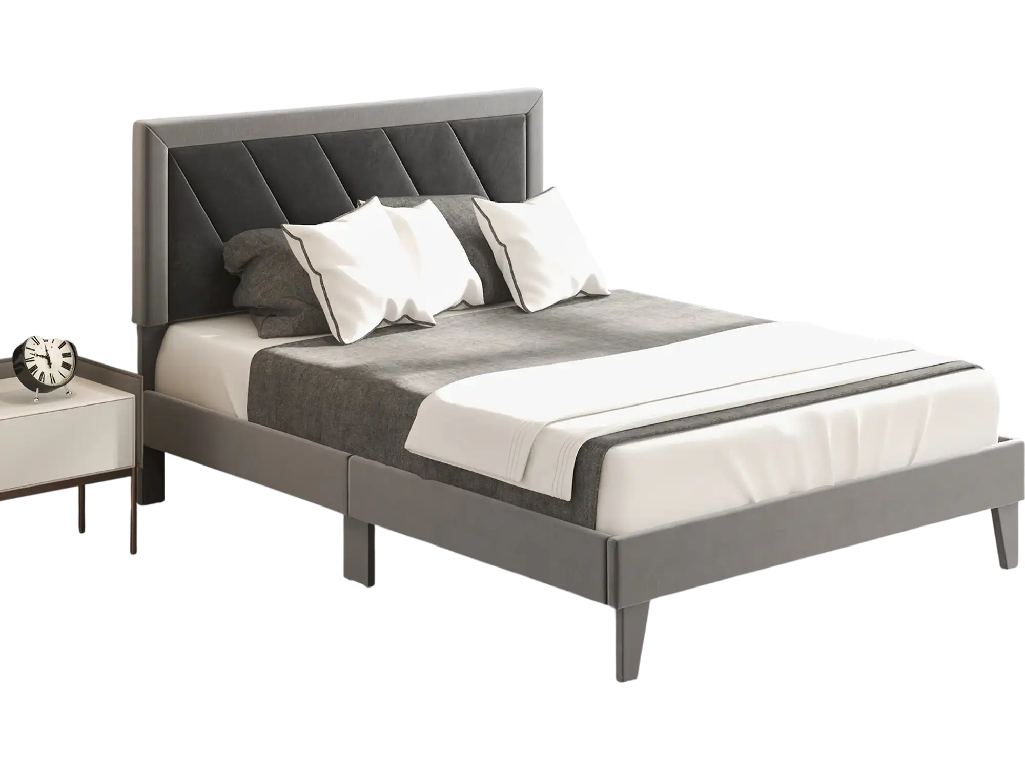 Costway Full Platform Bed Frame High Headboard Wooden Slats 75493126 New