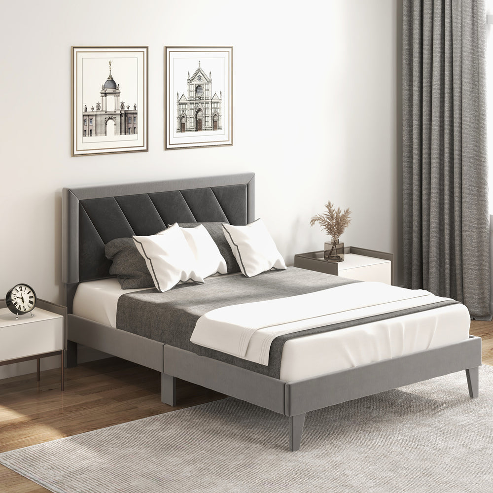 Twin/Full/Queen Platform Bed with High Headboard and Wooden Slats-Full Size - Gallery View 1 of 10