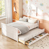 Full size bed frame in white with twin trundle and 3 storage drawers, perfect for teens and guest rooms.