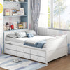 Full size bed frame in white with twin trundle and 3 storage drawers, ideal for teens and guest rooms.