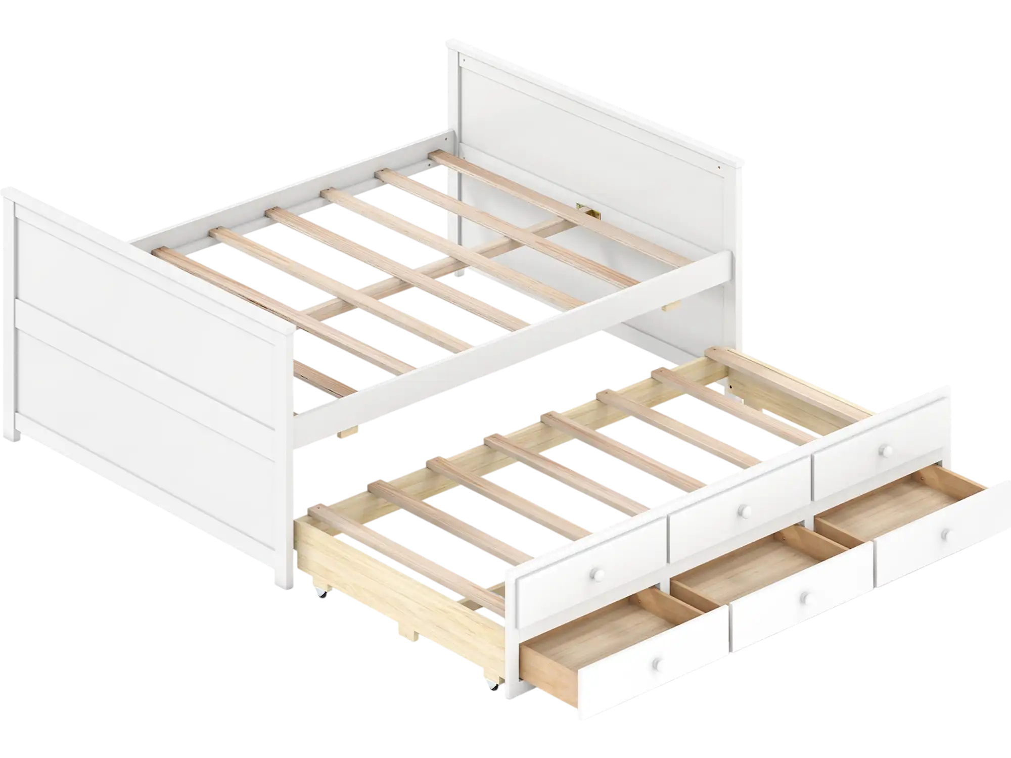 Costway Full Bed Frame w/ Twin Trundle & 3 Storage Drawers 74047260 New