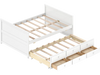 Full size bed frame in white with twin trundle and 3 storage drawers, ideal for teens and adults.