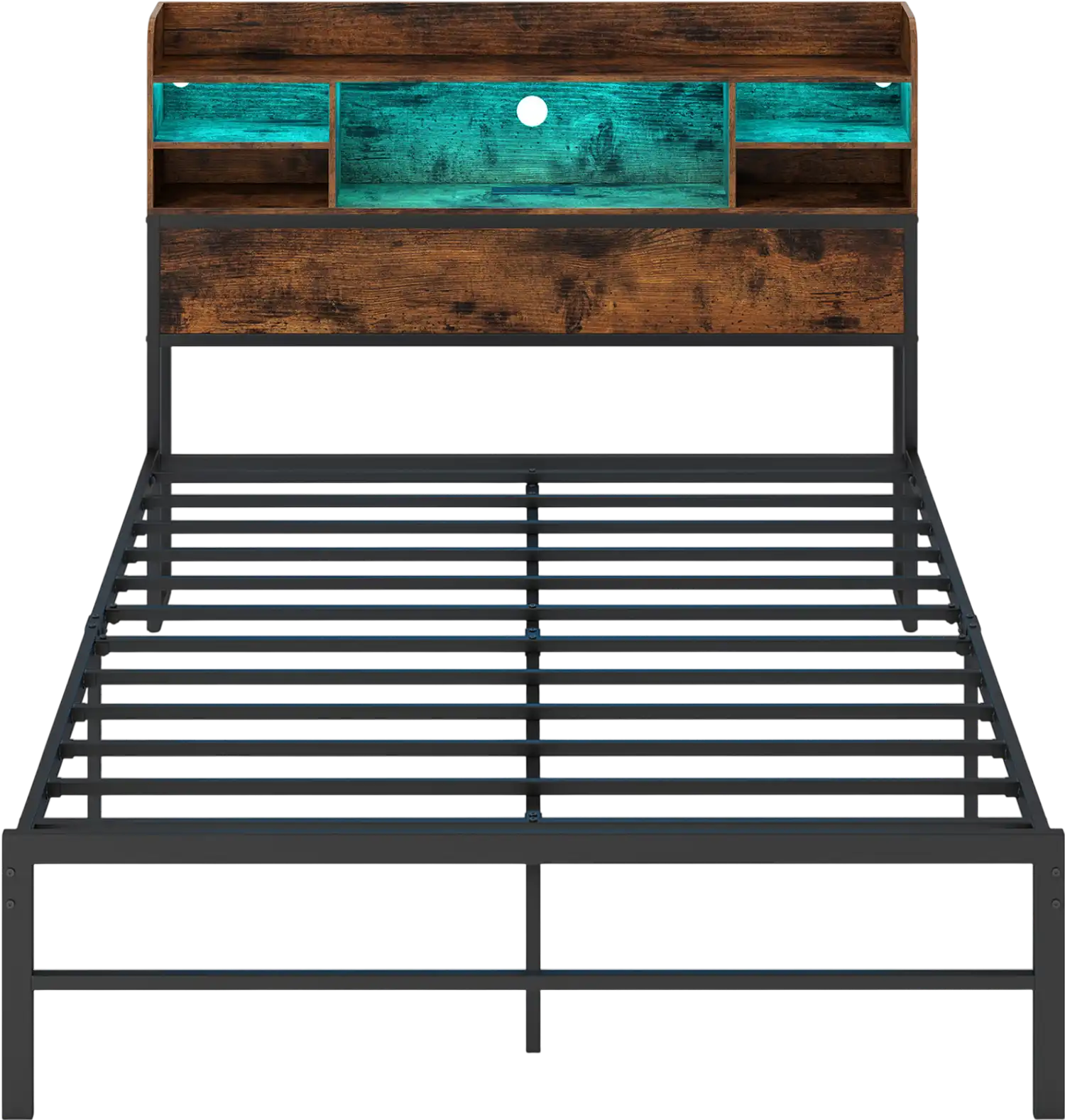 Costway Full Bed Frame Headboard LED Lights Charging Station 50463685 New