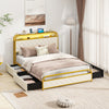 Twin/Full/Queen Size Bed Frame with LED Lights and Charging Station Gold-Full Size - Gallery View 1 of 10