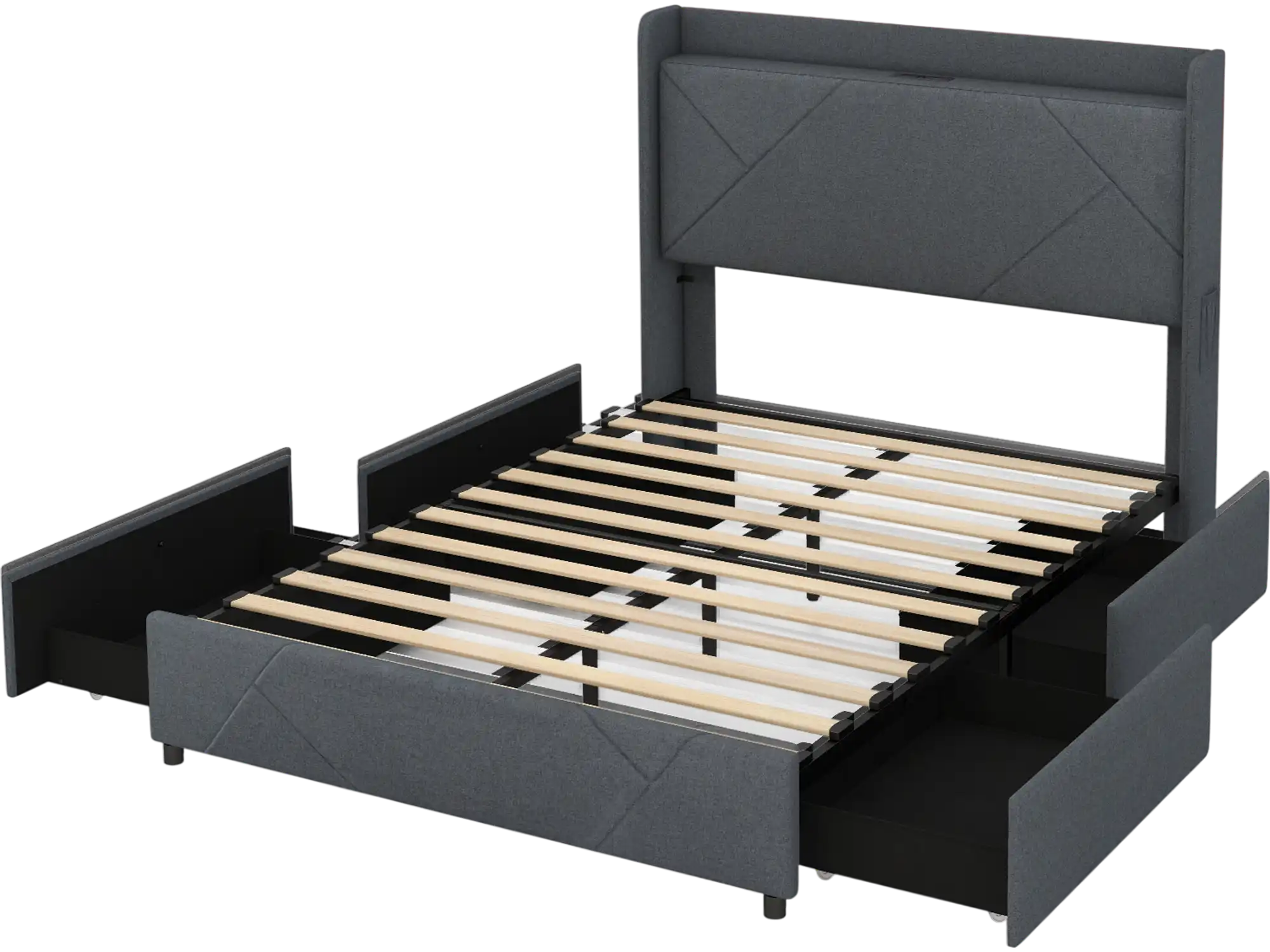 Costway Full/Queen Bed Frame LED Lights Charging Station 45183269 New