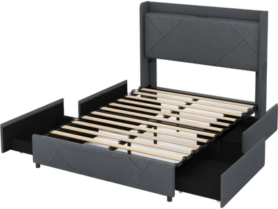 Costway Full/Queen Bed Frame LED Lights Charging Station 45183269 New