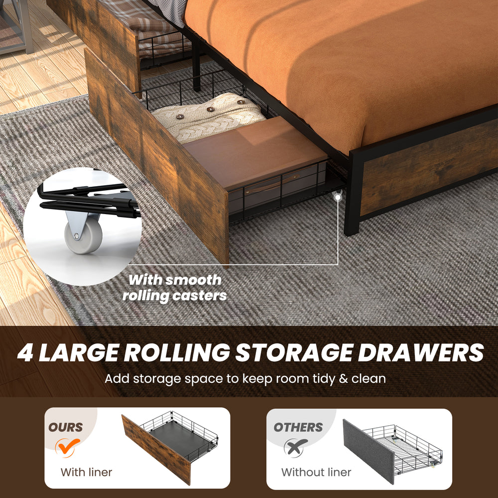 Costway Bed Frame with Smart LED Lights and Storage Drawers Full/Queen Size New