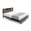 Upholstered full/queen bed frame with storage headboard, featuring 4 compartments and a noise-reducing design for.