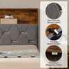 Upholstered headboard with flexible metal hinges and magnetic catch, designed for full/queen size bed frame storage.