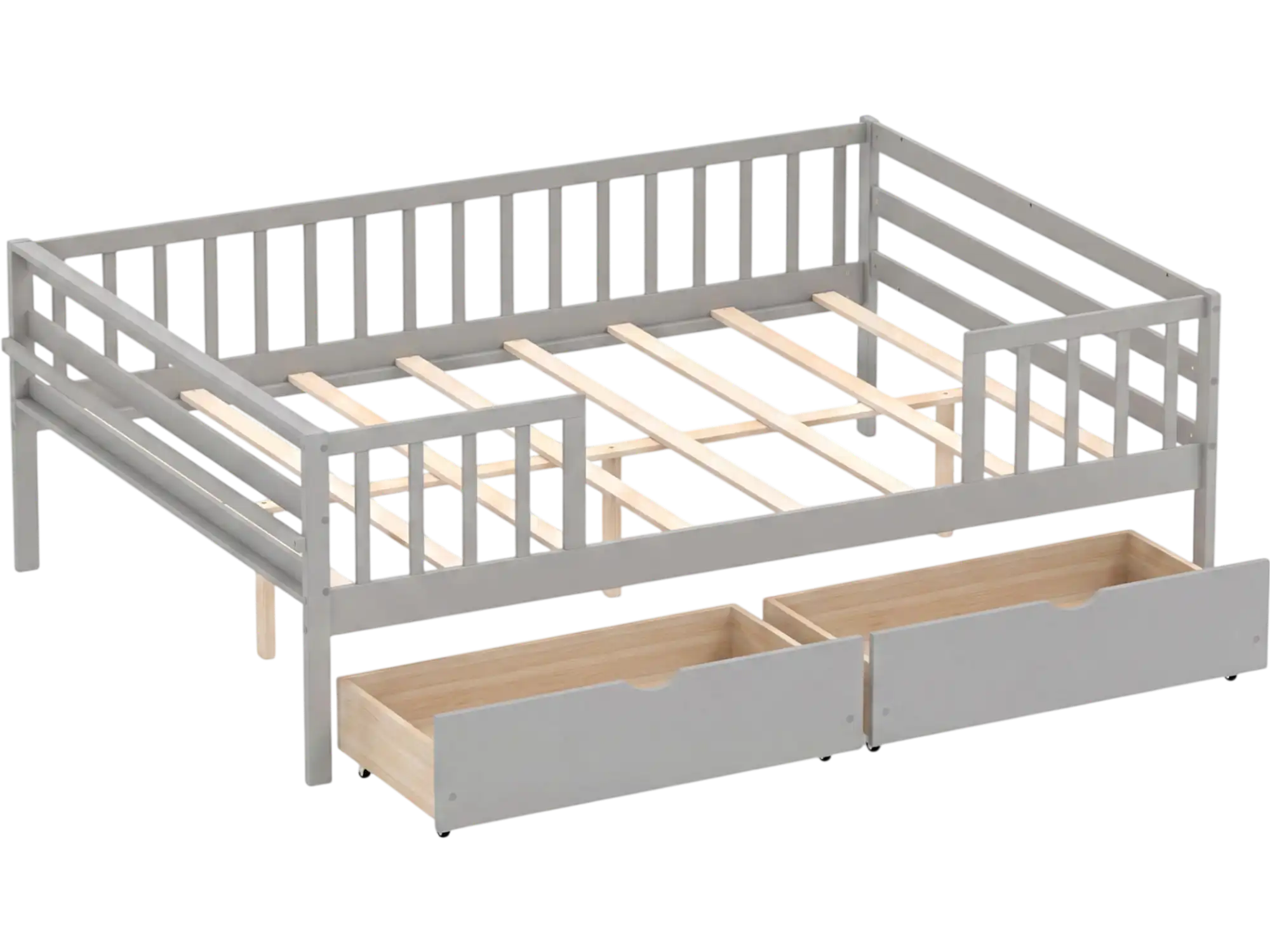 Costway Full Size Kids Daybed Bed Frame with Fence & 2 Drawers 68432070 New