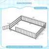 Full-size gray floor bed frame with full-length safety guardrails and lockable door, ideal for kids' sleeping or play.