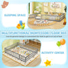 Full size gray Montessori floor bed with safety guardrails, perfect for sleeping or as an activity center for kids.