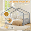 Full size gray house bed with headboard, featuring a playful design and supportive slats for children's creativity and.