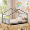 Full size gray house bed with headboard, designed for creativity, featuring solid wood legs and child-friendly height.