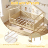 Full size house bed with roof and fence rails, featuring solid wood frame and two large storage drawers for kids.