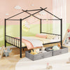 Full Size Metal House Bed with 2 Fabric Drawers for Kids-Black - Gallery View 1 of 11