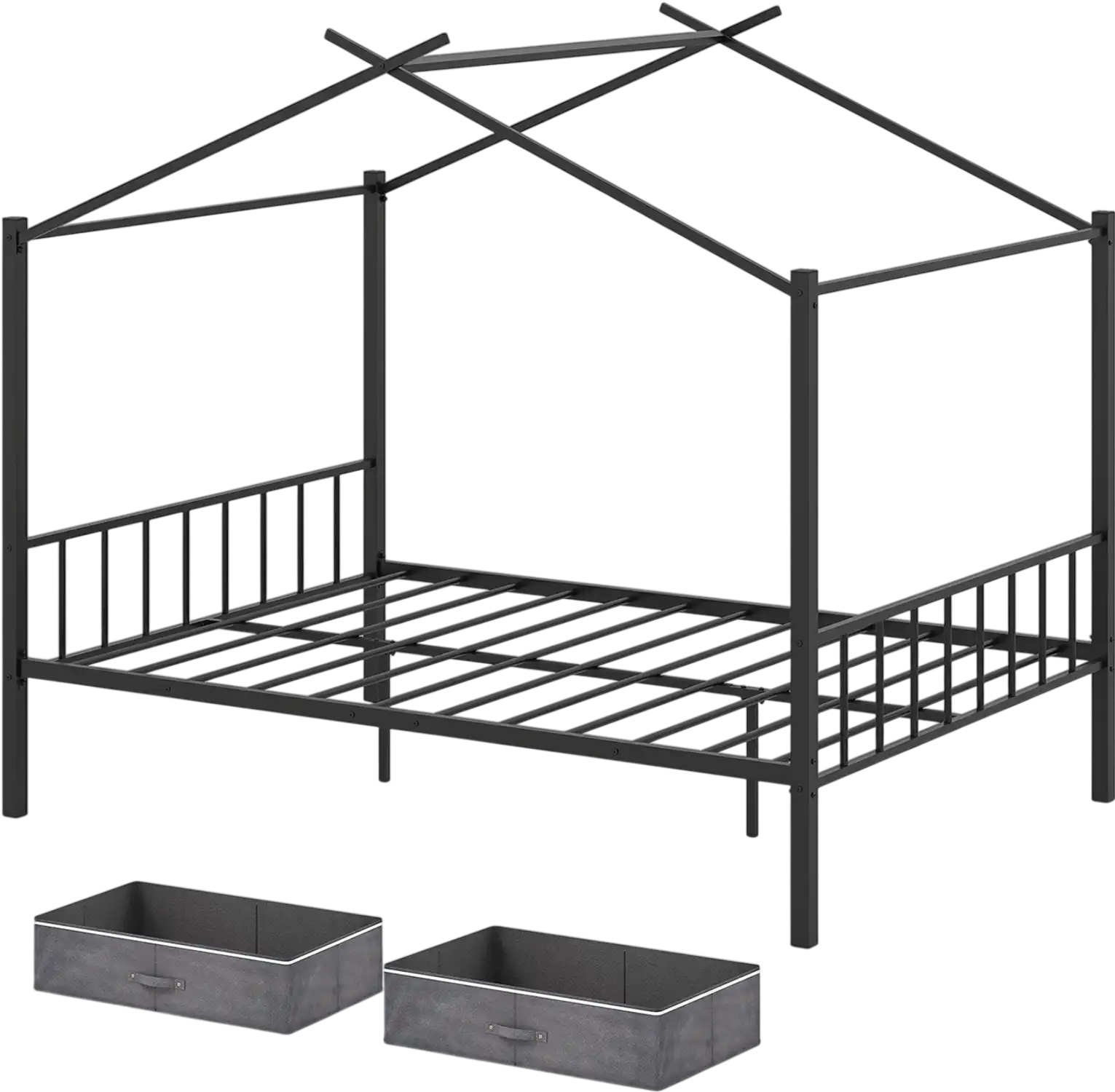 Costway Full Size Metal House Bed Kids 2 Fabric Drawers 234169857 New