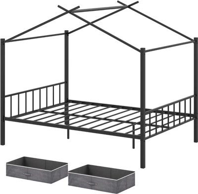 Costway Full Size Metal House Kids Bed w/ 2 Fabric Drawers 234169857 New