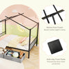Full size black metal house bed with two fabric drawers, featuring noise-free foam and anti-slip foot pads for.