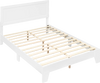 Modern platform bed frame in white with headboard and wooden slat support, offering under-bed storage space.