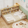 Full Size Montessori Floor Bed with Bookcase-Natural - Gallery View 1 of 10