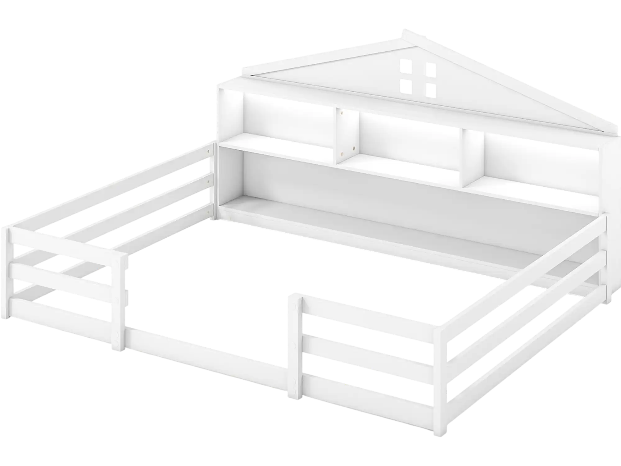Costway Full Size Montessori Floor Bed Frame w/ Storage Compartments Shelf 77477511 New