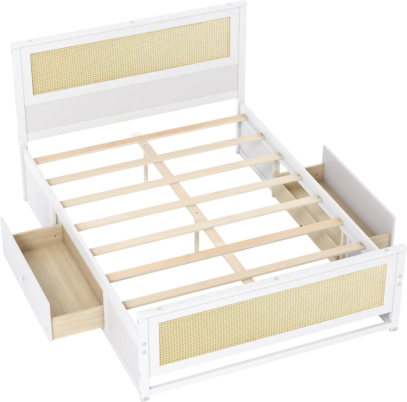 Costway Full Size Rattan Bed Frame with Storage Drawers 18956704 New