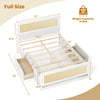 Full size rattan bed frame in white with two storage drawers, featuring a sturdy wooden construction and elegant design.