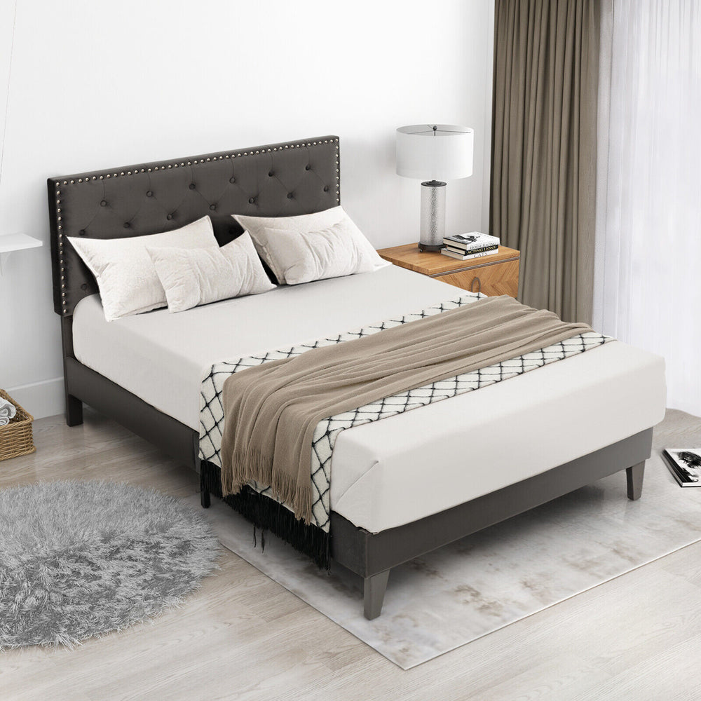 Full/Queen Size Upholstered Platform Bed with Tufted Headboard-Full Size - Gallery View 1 of 11