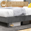 Upholstered platform bed frame with 6.5” under-bed storage, button tufted headboard, and velvet finish for modern.