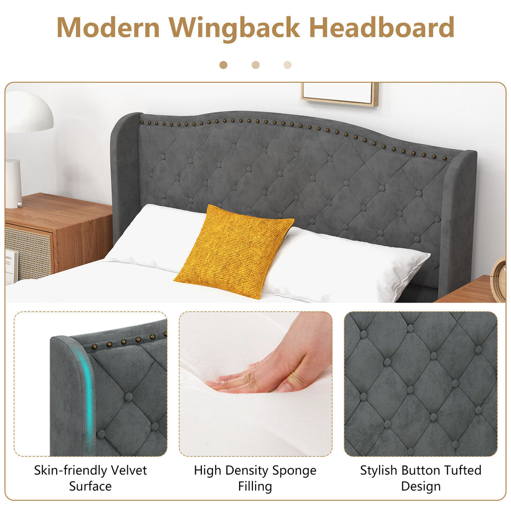 Button tufted headboard in skin-friendly velvet with high density sponge filling, perfect for a modern bedroom setup.