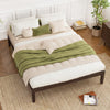 Full size wood bed frame in espresso with sturdy slats, minimalist design, and ample under-bed storage for organization.