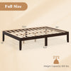 Full size wood bed frame in espresso with sturdy wooden slats, 800 lbs capacity, and adjustable foot pads for stability.